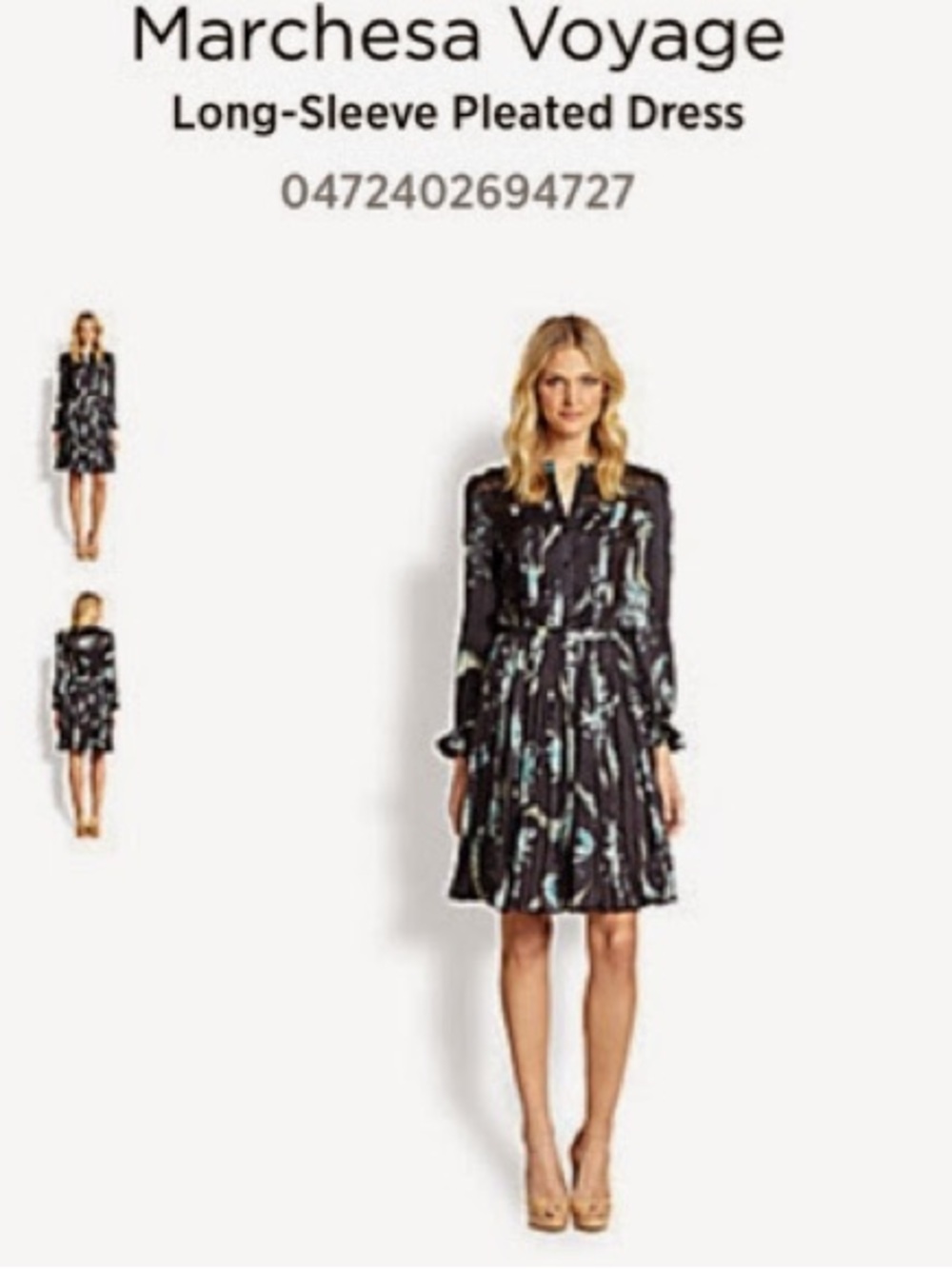 Marchesa Voyage Navy Floral 100% Silk Pleated Midi dress With Lace 2 - Picture 10 of 10